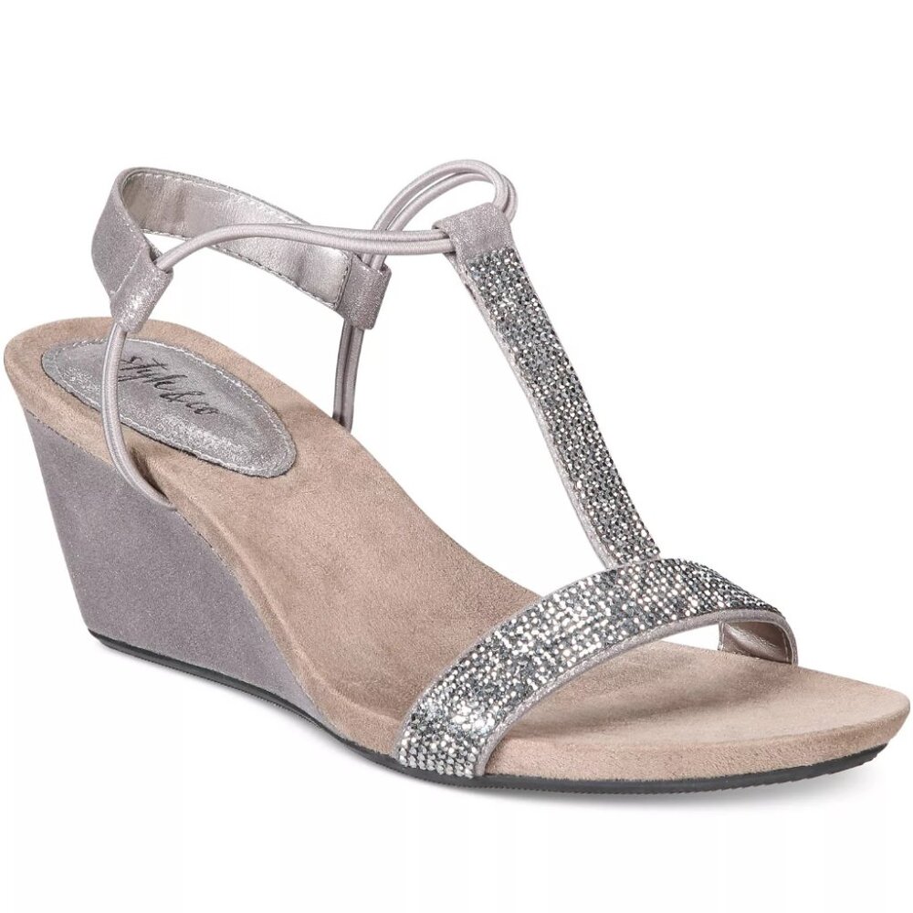 STYLE & CO Mulan 2 Embellished Evening Wedge SANDALS Size: 10W